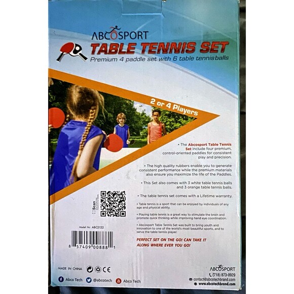 Table Tennis Ping Pong Set ABCO SPORT  4 Paddles 6 Balls NIB - Picture 2 of 3